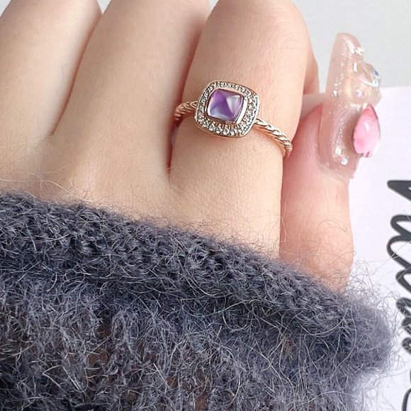 18K Rose Gold-Plated Adjustable Amethyst Ring For Women - Picture 4 of 5